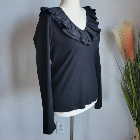 Anthropologie, New, Dolan Black Ruffled V-Neck Mixed Media Top, Size XL - Picture 5 of 12